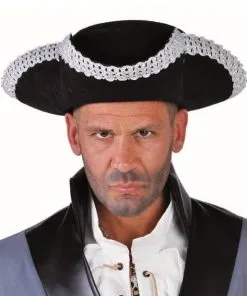 CHAPEAU TRICORNE NOIR - ARGENT -Ac1303