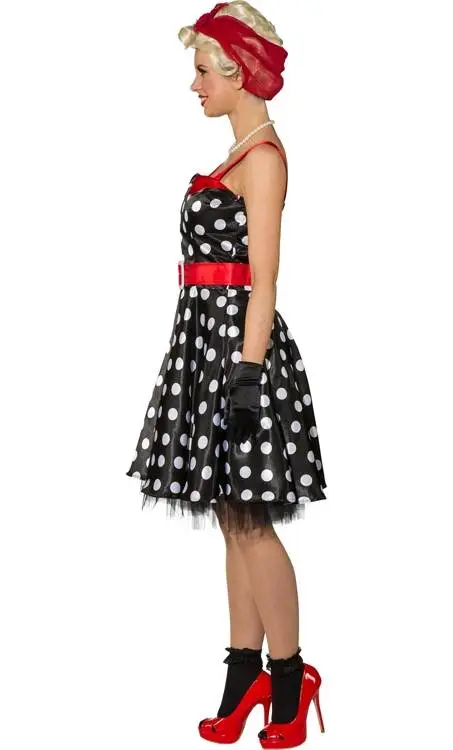 ROBE PIN UP NOIR À POIS BLANCS -w20179